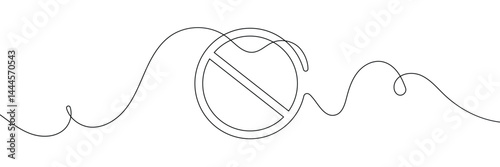 Linear prohibition continuous sign vector. Black stop sign drawn line. The no sign is a continuous line. Vector linear design ban