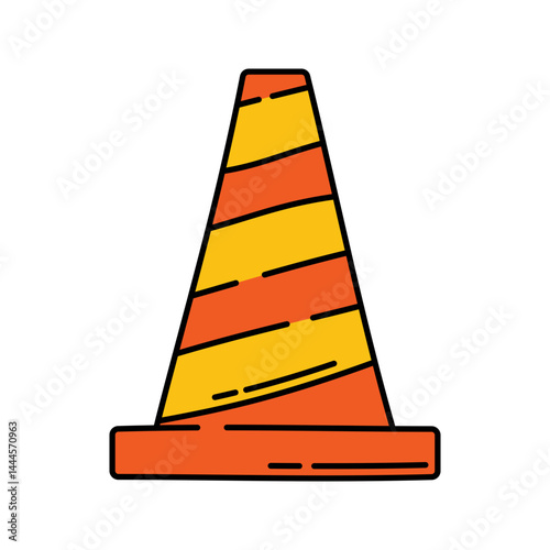 Traffic Cone Handdrawn style, striped orange cone for safety, ideal for construction visuals warning icons and driving-related illustrations