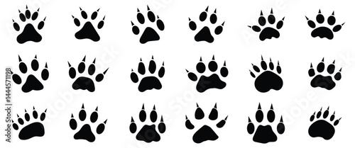 Webwildlife, beasts, footprints, trails, vector, animals, footmarks, paws, prints, cow, bear, goat, sheep, avian, creatures,
 deer, fox, black, paw, white, background, pattern, set, icon, imprint, foo