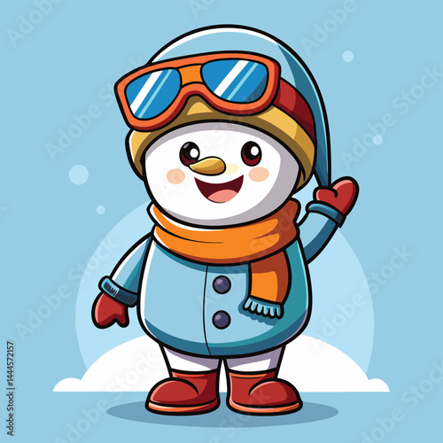 Experience the festive charm of a cute snowman playing with fireworks in this whimsical mascot cartoon illustration. Perfect for winter-themed projects and digital art enthusiasts, this design adds jo