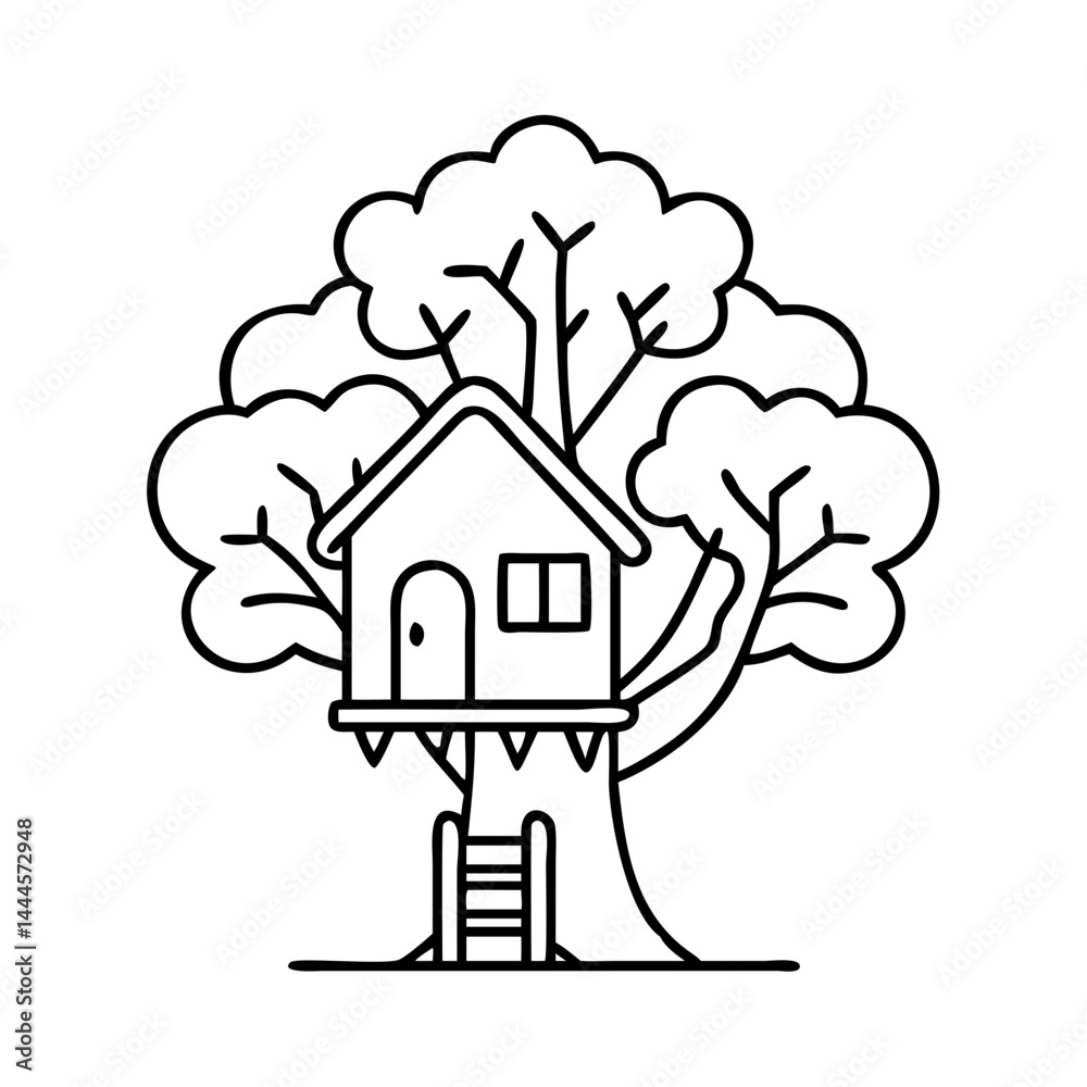 Fototapeta premium treehouse icon, treehouse line art - simple line art of treehouse, perfect for treehouse logos and icons