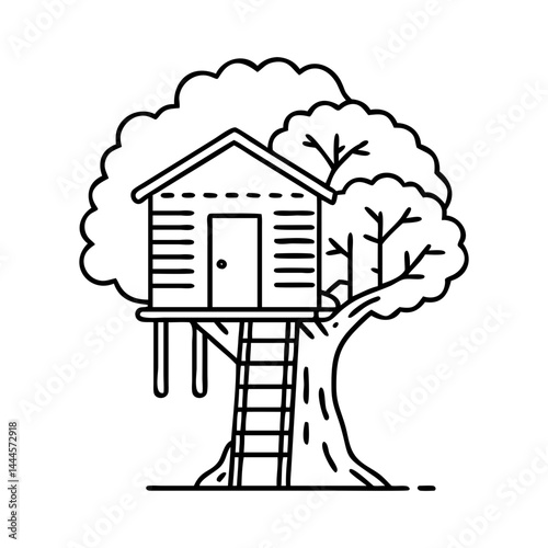 treehouse icon, treehouse line art - simple line art of treehouse, perfect for treehouse logos and icons