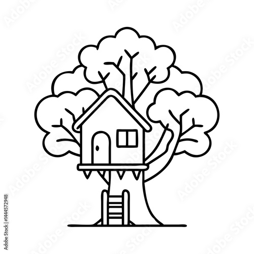 treehouse icon, treehouse line art - simple line art of treehouse, perfect for treehouse logos and icons