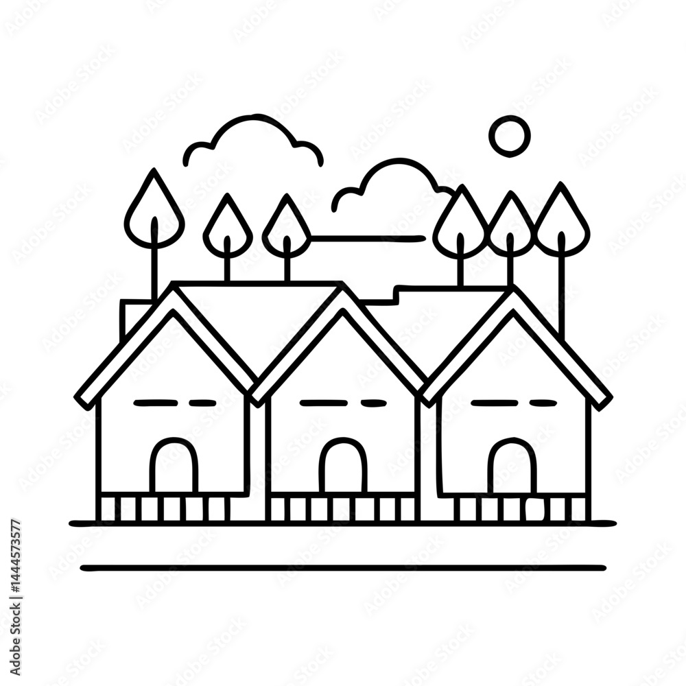 Fototapeta premium village icon, village line art - simple line art of village, perfect for village logos and icons