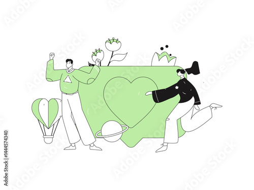 Happy Valentine's Day flat character vector concept business hand drawn illustration
