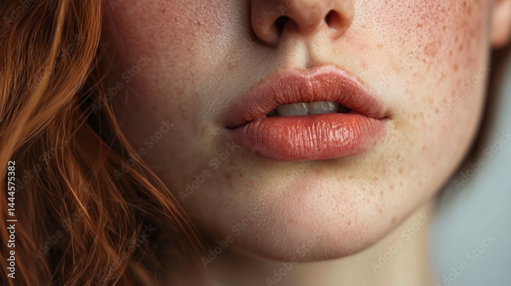 Half of a face biting lips in a shy expression