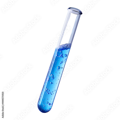 A clear test tube filled with blue liquid, bubbling and ready for chemical experiments or analysis.
