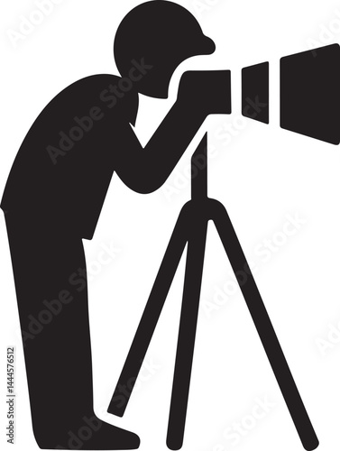 A black silhouette of a photographer with a camera on a tripod suggests professional photography equipment in a studio