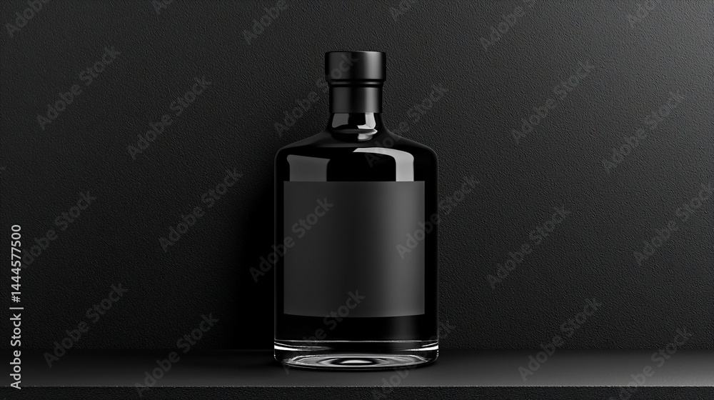 Dark, sleek bottle with blank label Dark, sleek bottle with blank label