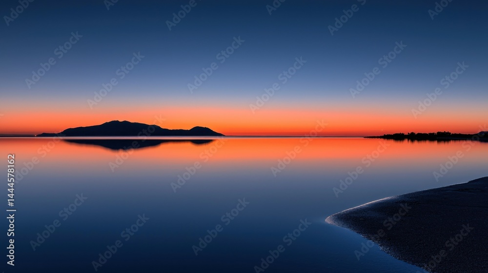 Fototapeta premium A serene sunset paints the sky above calm reflective waters
