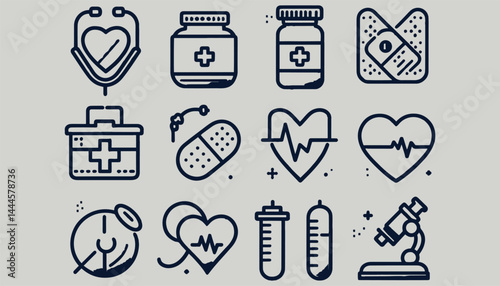 Collection of Medical and Healthcare Icon Illustrations in Minimalist Style