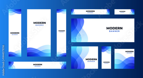 Set of blank abstract design banner template. gradient blue. Vector abstract design banner web template.