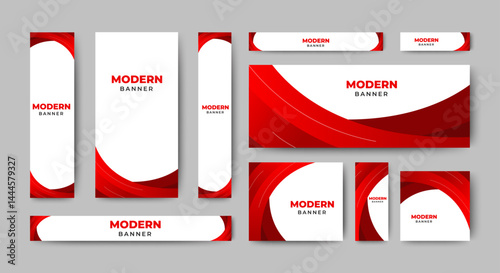 Set of blank abstract design banner template with red shapes. Vector abstract design banner web template.
