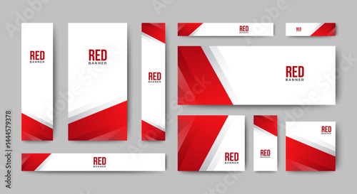 Set of blank abstract design banner template with red shapes. Vector abstract design banner web template.
