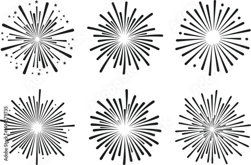 Set of Firework Burst Silhouettes – Patriotic Vector Icons for Independence Day USA