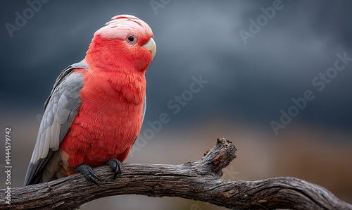 Rosebreasted bird perches serenely on branch
