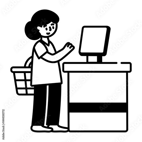 Checkout counter illustration in hand drawn style  

