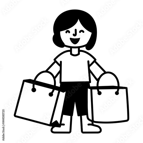 A hand drawn style illustration showing customer holding shopping bags 

