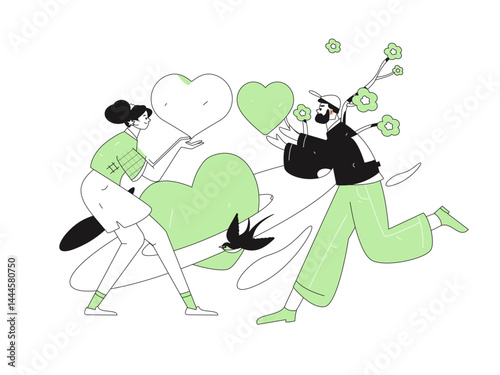 Happy Valentine's Day flat character vector concept business hand drawn illustration
