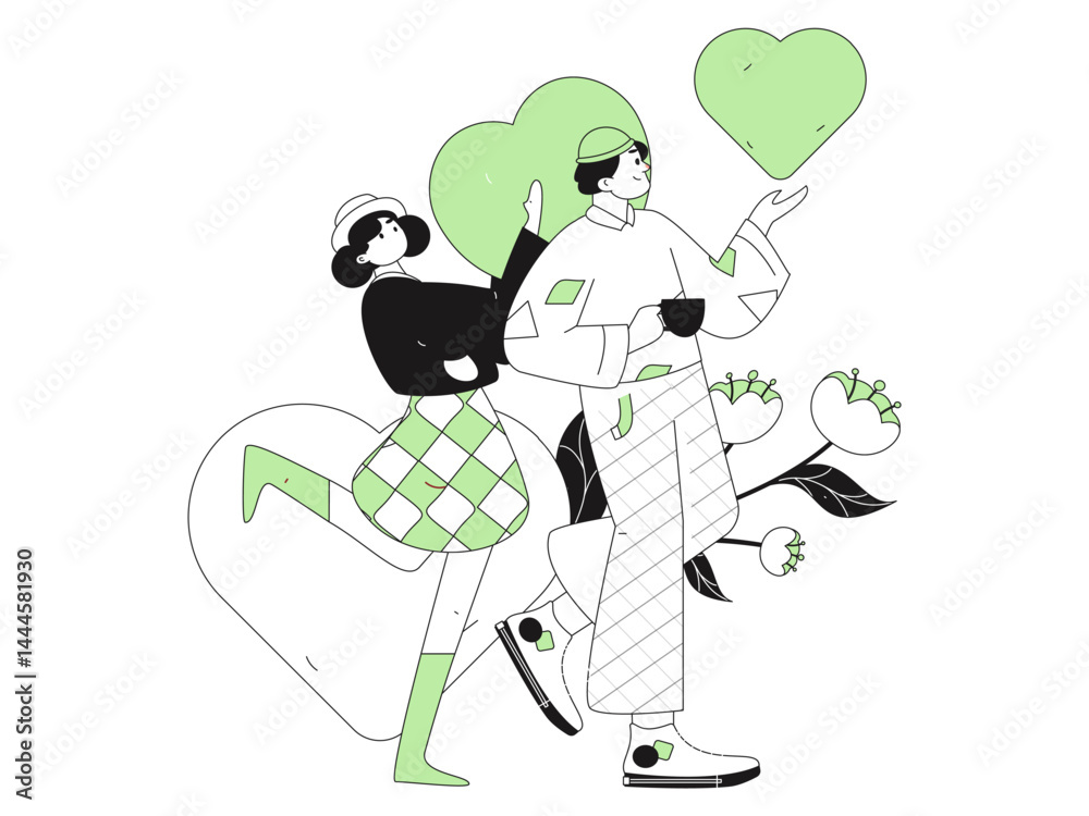 Fototapeta premium Happy Valentine's Day flat character vector concept business hand drawn illustration