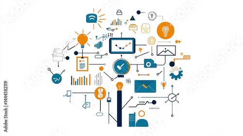 Wallpaper Mural Visual illustration depicts interconnected concepts with abstract icons and graphs Torontodigital.ca