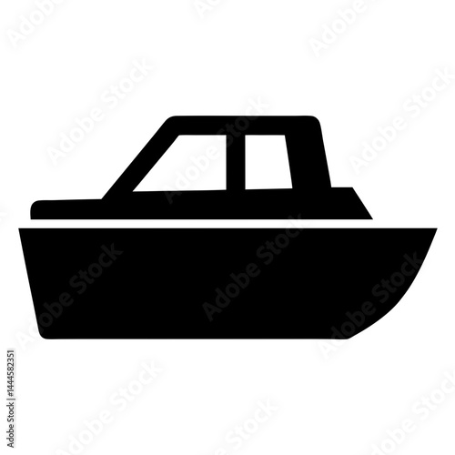 A Simple Black Silhouette of a Small Motorboat or Cabin Cruiser Boat