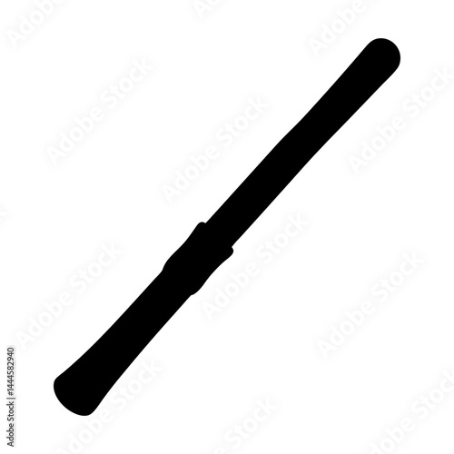 Black Silhouette of a Simple Wooden Walking Stick or Cane