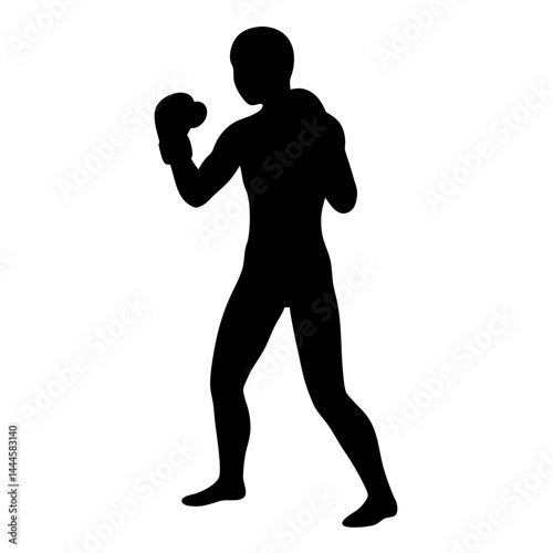 Silhouette of a Boxer in a Fighting Stance Ready to Throw a Punch