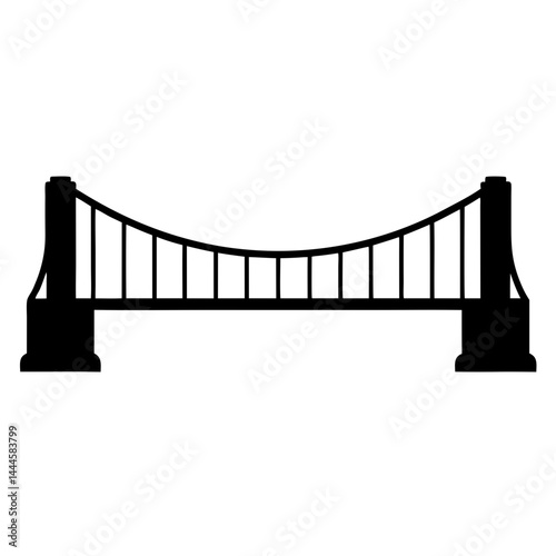 Simple Black Silhouette of a Suspension Bridge Icon Graphic Image