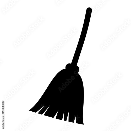 Simple Black Silhouette of a Witch's Broom Cleaning Tool for Halloween