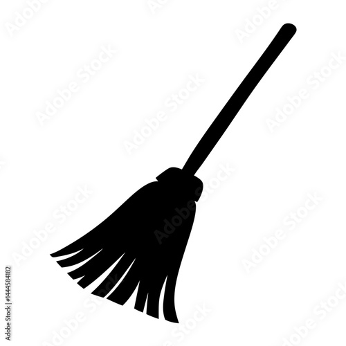 Simple Black Silhouette of a Witchs Broom Cleaning Tool