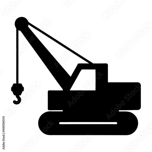 Black and white illustration of a crane heavy machinery equipment for construction industry
