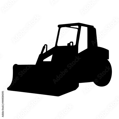 Black Silhouette of a Powerful Bulldozer or Loader Machine for Construction and Earthmoving