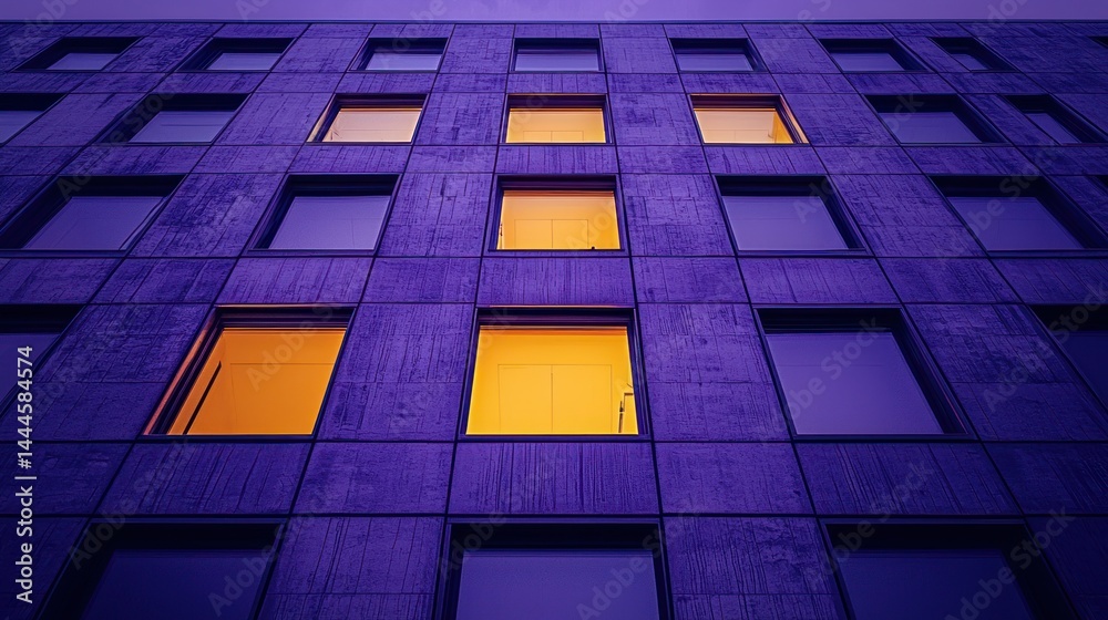 Building facade with illuminated windows at night Building facade with illuminated windows at night