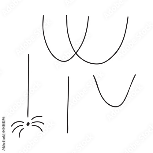 蜘蛛と蜘蛛の巣のシンプルな手描きの素材イラスト