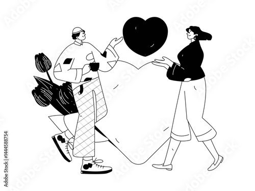 Happy Valentine's Day flat character vector concept business hand drawn illustration
