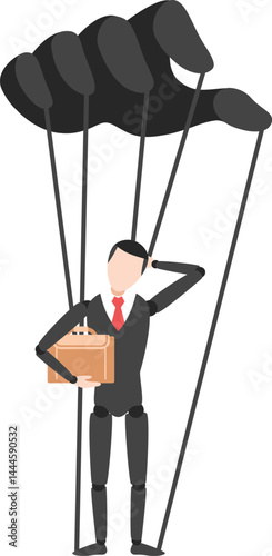 simple cartoon character of businessman in puppet-like movements with a confused pose not understanding