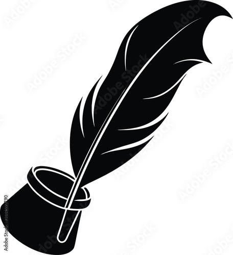 Quill Pen Writing on Scroll Silhouette vector illustration