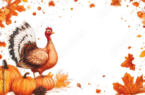 Thanksgiving-themed banner with turkey, leaves