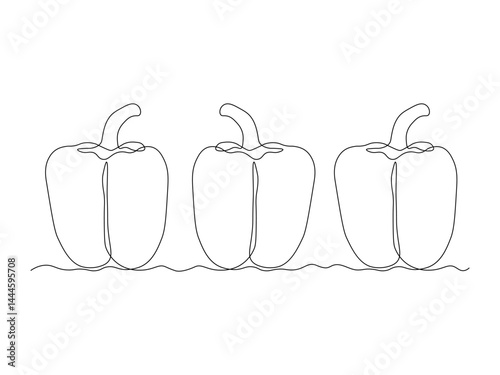 Abstract Bell Pepper, Bulgarian pepper, paprika. continuous single one line art hand drawing sketch logo