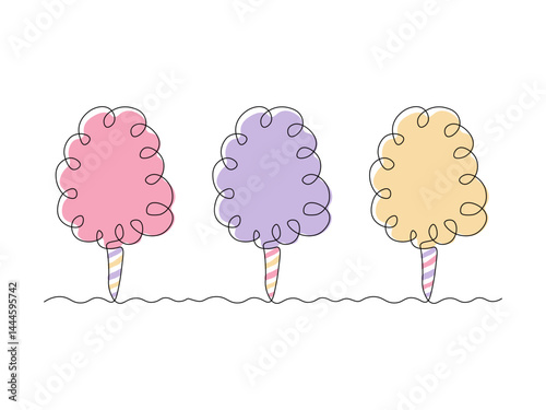 Cotton candy, continuous single one line art hand drawing sketch logo