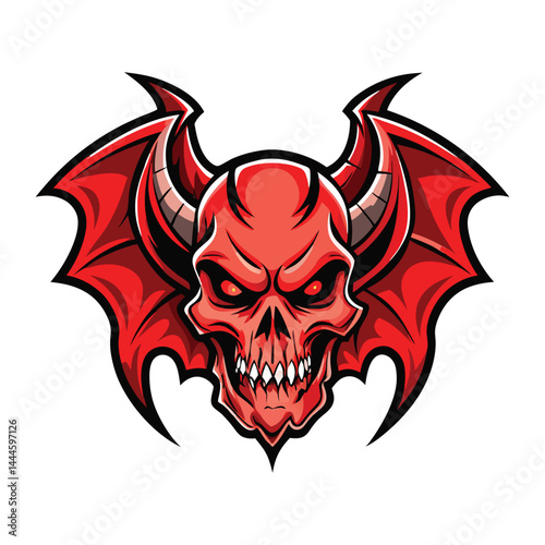 Red Devil Skull Vector – Fierce and Spooky Graphic Illustration.