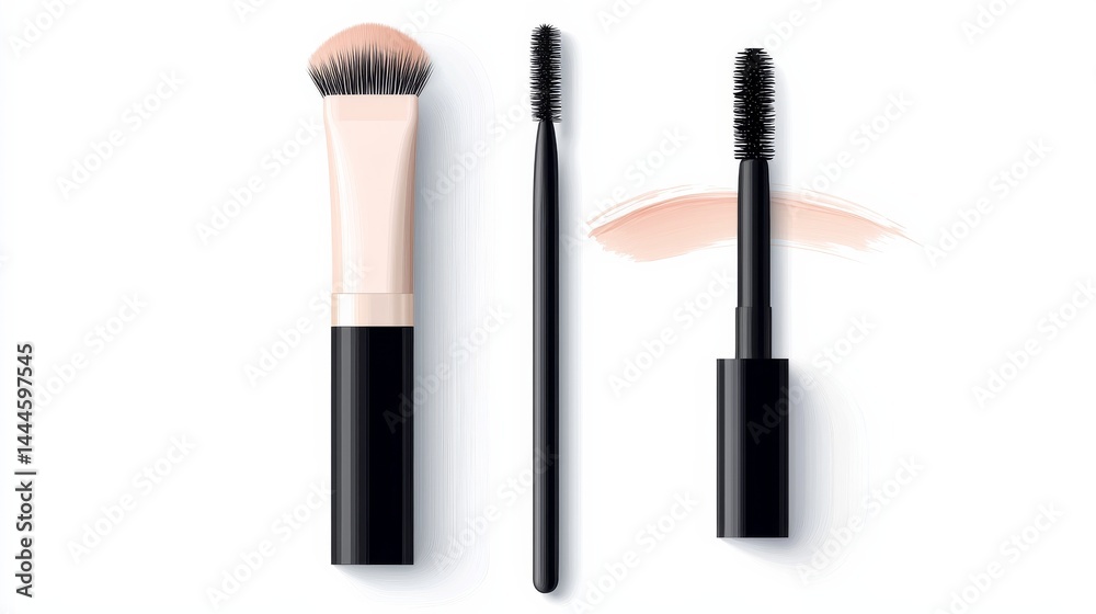 Obraz premium Eyebrow Makeup Products Including Pencil, Brush, and Gel on a Clean White Background