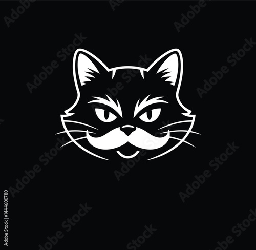 A cat with a mustache on its face. The cat is smiling and looking at the camera