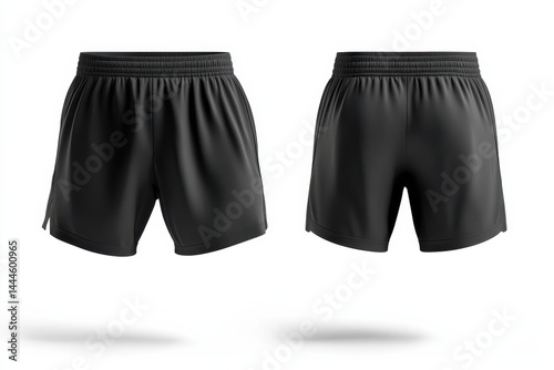 Two views of versatile black shorts, perfect for active wear or casual lounging, crafted for comfort and style with a flexible waistband.