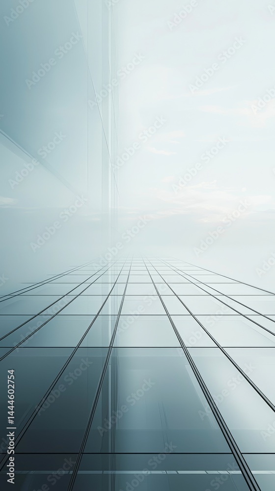 Obraz premium A modern, reflective facade with a clear sky backdrop and geometric patterns.