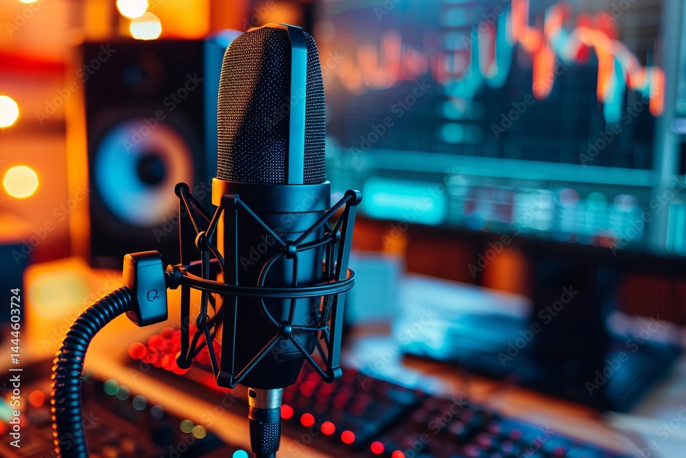 Professional microphone in a modern recording studio setup Professional microphone in a modern recording studio setup