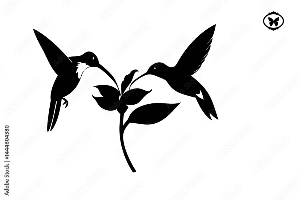 Hummingbird Silhouette Duo with Flower | Elegant Black and White Vector for Logo Design, Nature Illustrations, and Tattoo Art Hummingbird Silhouette Duo with Flower | Elegant Black and White Vector for Logo Design, Nature Illustrations, and Tattoo Art