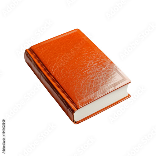 A glossy, orange leather-bound book with gilded edges, classic design and textured cover.