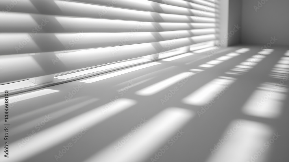 Obraz premium Close-up of modern white window blinds creating soft shadows